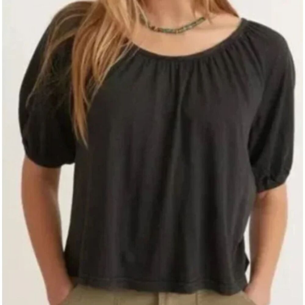 Marine Layer Black Hemp & Cotton Puff Sleeve Top Size Small